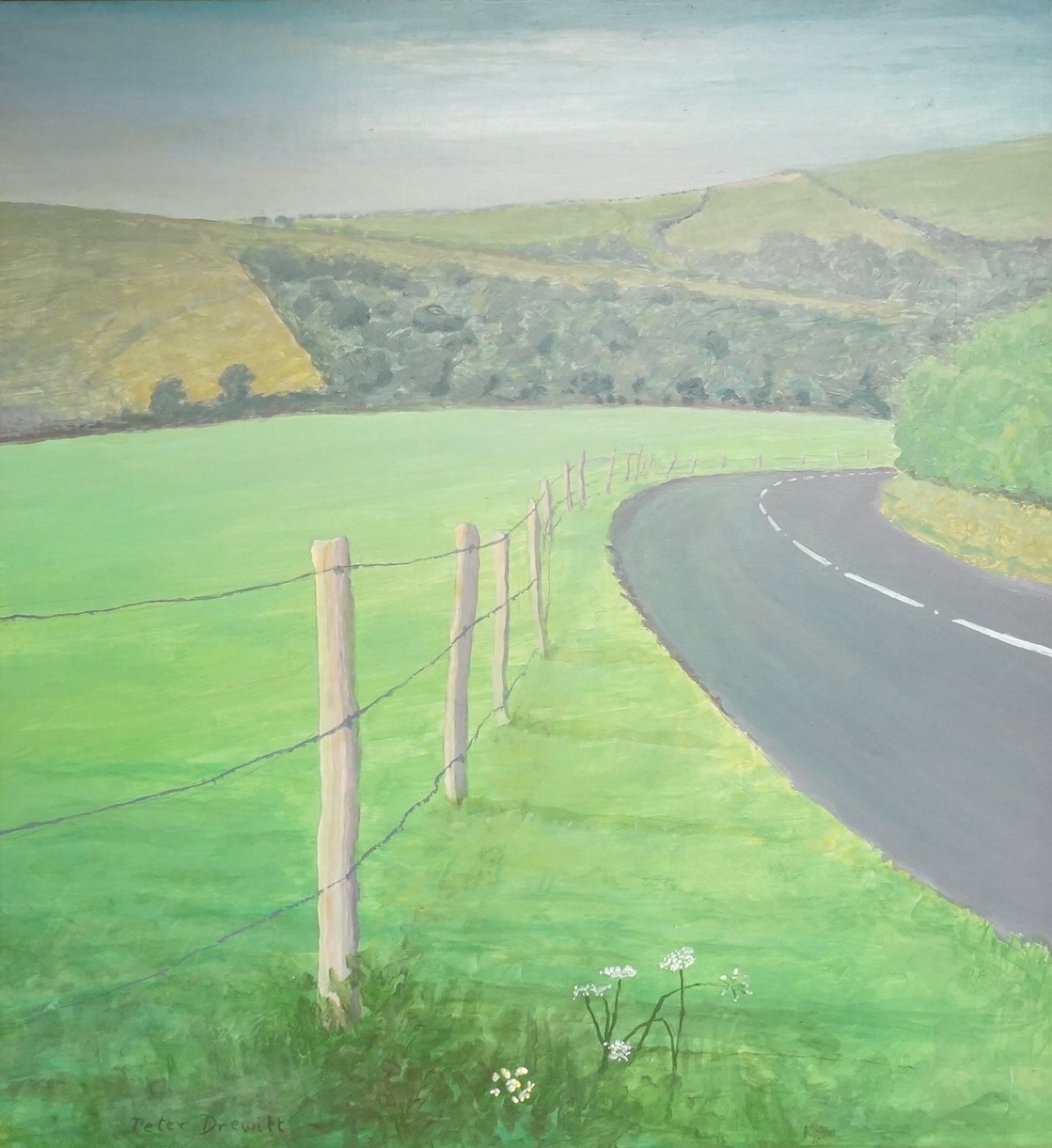 Peter Drewitt (Contemporary), 'A roadside near Litlington', signed, oil on board, 50 x 46cm